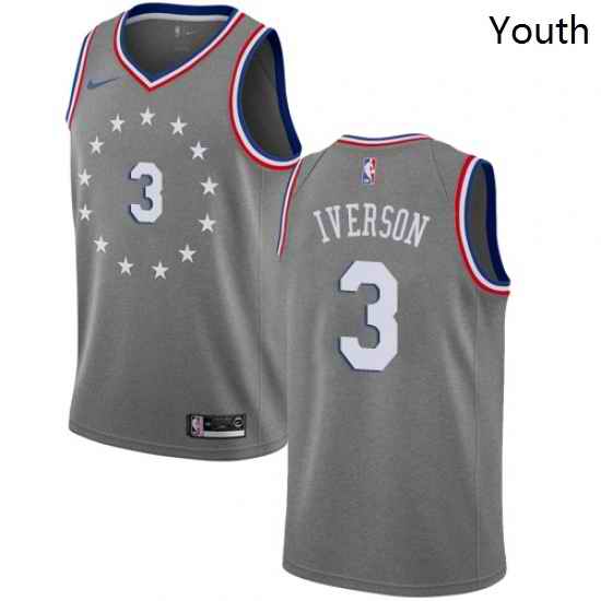 Youth Nike Philadelphia 76ers 3 Allen Iverson Swingman Gray NBA Jersey City Edition